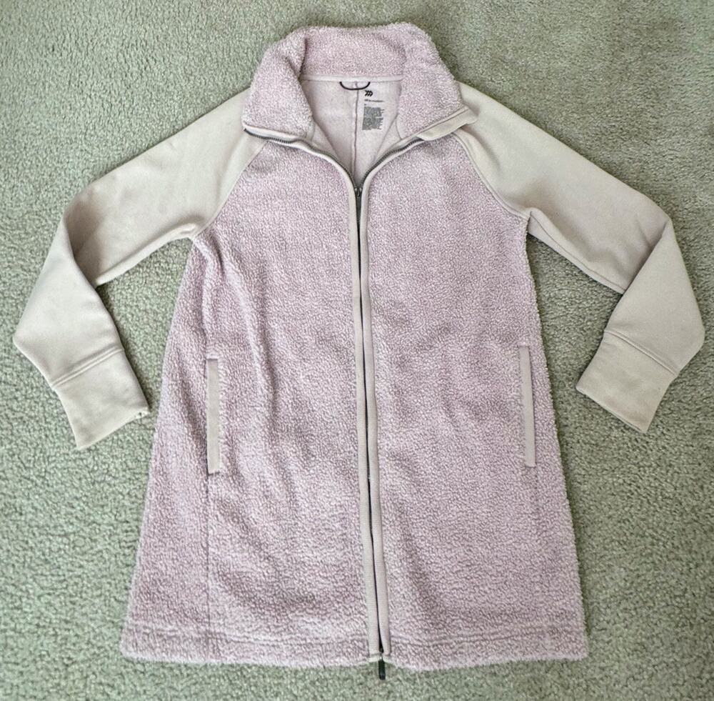 All in Motion Women M Pink Faux Fur Fleece Full Zip Long Jacket Coat